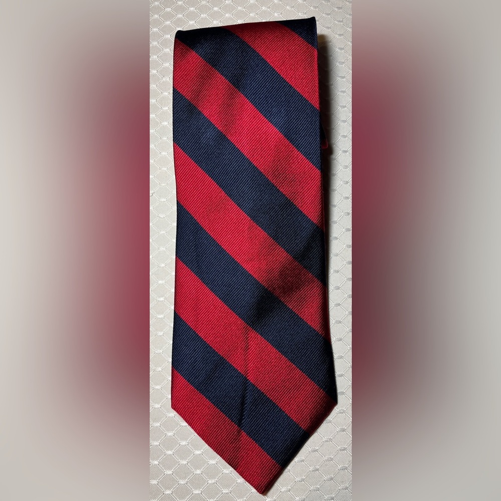 Croft & Barrow Red and Navy Blue Stripe 100% Silk Hand-Sewn Tie